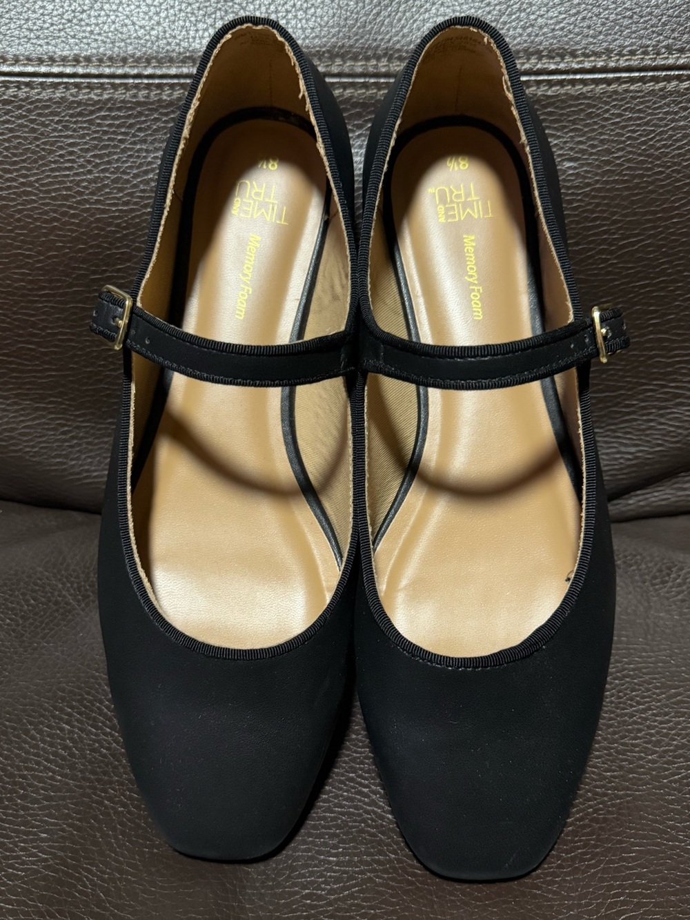Time and Tru Black Mary Jane Flats with Adjustable Strap